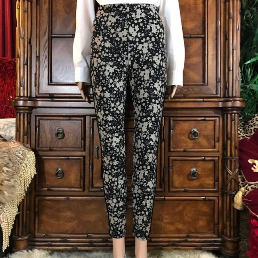 Nina Leonard Ditzy Floral Tummy Smoothing Side Piping Slim Crepe Stretch Pant